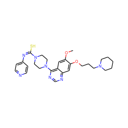 COc1cc2c(N3CCN(/C(S)=N\c4ccncc4)CC3)ncnc2cc1OCCCN1CCCCC1 ZINC000100057633