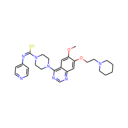 COc1cc2c(N3CCN(/C(S)=N\c4ccncc4)CC3)ncnc2cc1OCCN1CCCCC1 ZINC000100057586