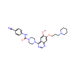 COc1cc2c(N3CCN(C(=O)Nc4ccc(C#N)cc4)CC3)ncnc2cc1OCCCN1CCCCC1 ZINC000013475678