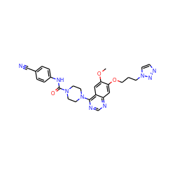 COc1cc2c(N3CCN(C(=O)Nc4ccc(C#N)cc4)CC3)ncnc2cc1OCCCn1ccnn1 ZINC000013475685