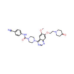 COc1cc2c(N3CCN(C(=O)Nc4ccc(C#N)cc4)CC3)ncnc2cc1OCCN1CCC(=O)CC1 ZINC000013475660