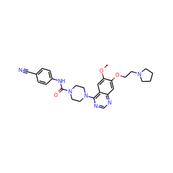 COc1cc2c(N3CCN(C(=O)Nc4ccc(C#N)cc4)CC3)ncnc2cc1OCCN1CCCC1 ZINC000013475667