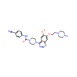 COc1cc2c(N3CCN(C(=O)Nc4ccc(C#N)cc4)CC3)ncnc2cc1OCCN1CCN(C)CC1 ZINC000022925880