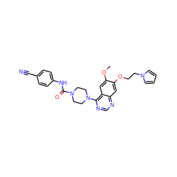 COc1cc2c(N3CCN(C(=O)Nc4ccc(C#N)cc4)CC3)ncnc2cc1OCCn1cccc1 ZINC000013475671