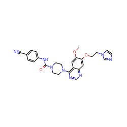 COc1cc2c(N3CCN(C(=O)Nc4ccc(C#N)cc4)CC3)ncnc2cc1OCCn1ccnc1 ZINC000013475669