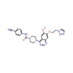 COc1cc2c(N3CCN(C(=O)Nc4ccc(C#N)cc4)CC3)ncnc2cc1OCCn1ccnn1 ZINC000013475674