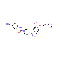 COc1cc2c(N3CCN(C(=O)Nc4ccc(C#N)cc4)CC3)ncnc2cc1OCCn1nccn1 ZINC000013475676