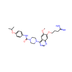 COc1cc2c(N3CCN(C(=O)Nc4ccc(OC(C)C)cc4)CC3)ncnc2cc1OCCCC(=N)N ZINC000013475690