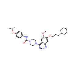 COc1cc2c(N3CCN(C(=O)Nc4ccc(OC(C)C)cc4)CC3)ncnc2cc1OCCCC1CCCCC1 ZINC000027209326