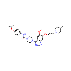 COc1cc2c(N3CCN(C(=O)Nc4ccc(OC(C)C)cc4)CC3)ncnc2cc1OCCCN1CCC(C)CC1 ZINC000027204775