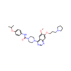 COc1cc2c(N3CCN(C(=O)Nc4ccc(OC(C)C)cc4)CC3)ncnc2cc1OCCCN1CCCC1 ZINC000027214242