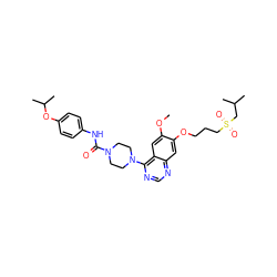 COc1cc2c(N3CCN(C(=O)Nc4ccc(OC(C)C)cc4)CC3)ncnc2cc1OCCCS(=O)(=O)CC(C)C ZINC000027209046