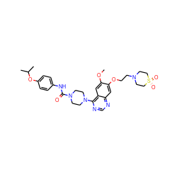 COc1cc2c(N3CCN(C(=O)Nc4ccc(OC(C)C)cc4)CC3)ncnc2cc1OCCN1CCS(=O)(=O)CC1 ZINC000027215216