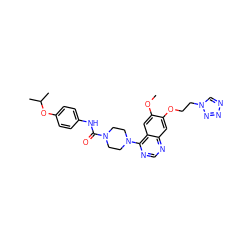 COc1cc2c(N3CCN(C(=O)Nc4ccc(OC(C)C)cc4)CC3)ncnc2cc1OCCn1cnnn1 ZINC000027212152