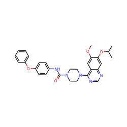 COc1cc2c(N3CCN(C(=O)Nc4ccc(Oc5ccccc5)cc4)CC3)ncnc2cc1OC(C)C ZINC000013528728