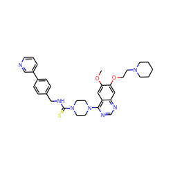 COc1cc2c(N3CCN(C(=S)NCc4ccc(-c5cccnc5)cc4)CC3)ncnc2cc1OCCN1CCCCC1 ZINC000028386570