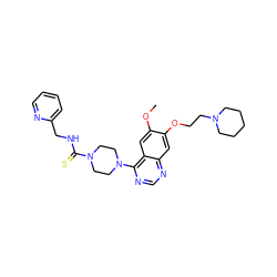 COc1cc2c(N3CCN(C(=S)NCc4ccccn4)CC3)ncnc2cc1OCCN1CCCCC1 ZINC000028365684