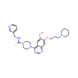 COc1cc2c(N3CCN(C(=S)NCc4cccnc4)CC3)ncnc2cc1OCCCN1CCCCC1 ZINC000028384212