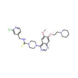 COc1cc2c(N3CCN(C(=S)NCc4ccnc(Cl)c4)CC3)ncnc2cc1OCCN1CCCCC1 ZINC000028384141