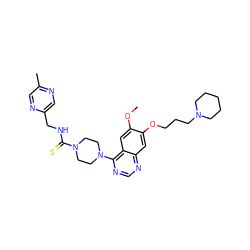 COc1cc2c(N3CCN(C(=S)NCc4cnc(C)cn4)CC3)ncnc2cc1OCCCN1CCCCC1 ZINC000028383982