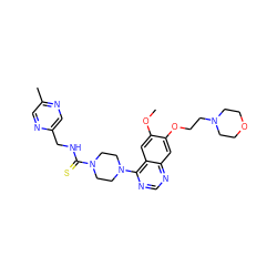 COc1cc2c(N3CCN(C(=S)NCc4cnc(C)cn4)CC3)ncnc2cc1OCCN1CCOCC1 ZINC000028387132