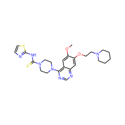 COc1cc2c(N3CCN(C(=S)Nc4nccs4)CC3)ncnc2cc1OCCN1CCCCC1 ZINC000028389963