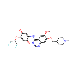 COc1cc2c(NC3=CC(=O)C(OC(CF)CF)=CC3=O)ncnc2cc1OCC1CCN(C)CC1 ZINC000137183649