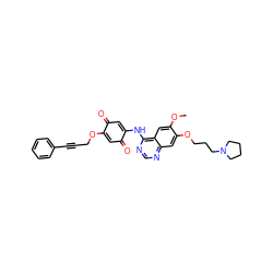 COc1cc2c(NC3=CC(=O)C(OCC#Cc4ccccc4)=CC3=O)ncnc2cc1OCCCN1CCCC1 ZINC000137040796