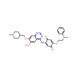 COc1cc2c(NC3=CC(=O)C(OCCN(C)c4ccccc4)=CC3=O)ncnc2cc1OCC1CCN(C)CC1 ZINC000101132982