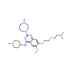 COc1cc2c(NC3CCN(C)CC3)nc(N3CCCN(C)CC3)nc2cc1OCCOCCN(C)C ZINC000058563818