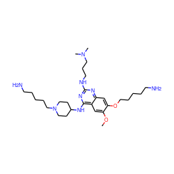 COc1cc2c(NC3CCN(CCCCCN)CC3)nc(NCCCN(C)C)nc2cc1OCCCCCN ZINC000058633454