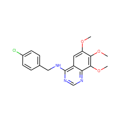 COc1cc2c(NCc3ccc(Cl)cc3)ncnc2c(OC)c1OC ZINC000013834083