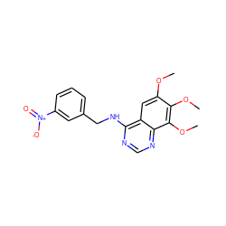 COc1cc2c(NCc3cccc([N+](=O)[O-])c3)ncnc2c(OC)c1OC ZINC000013834084