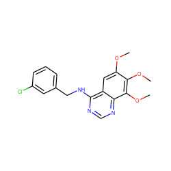 COc1cc2c(NCc3cccc(Cl)c3)ncnc2c(OC)c1OC ZINC000013834082