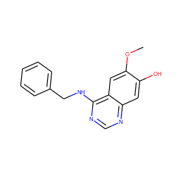 COc1cc2c(NCc3ccccc3)ncnc2cc1O ZINC000003815253