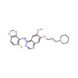 COc1cc2c(Nc3c(Cl)ccc4c3OCO4)ncnc2cc1OCCCN1CCCCC1 ZINC000003938356