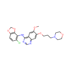 COc1cc2c(Nc3c(Cl)ccc4c3OCO4)ncnc2cc1OCCCN1CCOCC1 ZINC000013559420