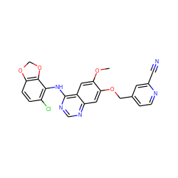 COc1cc2c(Nc3c(Cl)ccc4c3OCO4)ncnc2cc1OCc1ccnc(C#N)c1 ZINC000000594147