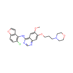 COc1cc2c(Nc3c(Cl)ccc4occc34)ncnc2cc1OCCCN1CCOCC1 ZINC000013559414