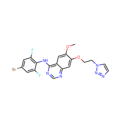 COc1cc2c(Nc3c(F)cc(Br)cc3F)ncnc2cc1OCCn1ccnn1 ZINC000013803338