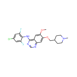 COc1cc2c(Nc3c(F)cc(Cl)cc3F)ncnc2cc1OCC1CCN(C)CC1 ZINC000013472791