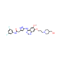 COc1cc2c(Nc3cc(CC(=O)Nc4cc(F)cc(F)c4)[nH]n3)ncnc2cc1OCCCN1CCC(CO)CC1 ZINC000034802982