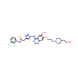 COc1cc2c(Nc3cc(CC(=O)Nc4cccc(F)c4F)[nH]n3)ncnc2cc1OCCCN1CCC(CCO)CC1 ZINC000034803060