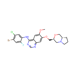 COc1cc2c(Nc3cc(Cl)c(Br)cc3F)ncnc2cc1OC[C@@H]1CN2CCC[C@H]2CO1 ZINC000114824577