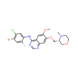 COc1cc2c(Nc3cc(Cl)c(Br)cc3F)ncnc2cc1OC[C@H]1COCCN1C ZINC001772593880