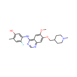 COc1cc2c(Nc3cc(O)c(C)cc3F)ncnc2cc1OCC1CCN(C)CC1 ZINC000013472790