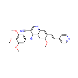 COc1cc2c(Nc3cc(OC)c(OC)c(OC)c3)c(C#N)cnc2cc1/C=C/c1ccncc1 ZINC000014945479