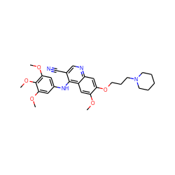 COc1cc2c(Nc3cc(OC)c(OC)c(OC)c3)c(C#N)cnc2cc1OCCCN1CCCCC1 ZINC000026499580