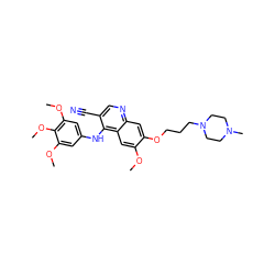 COc1cc2c(Nc3cc(OC)c(OC)c(OC)c3)c(C#N)cnc2cc1OCCCN1CCN(C)CC1 ZINC000022930936