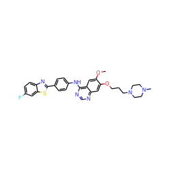 COc1cc2c(Nc3ccc(-c4nc5ccc(F)cc5s4)cc3)ncnc2cc1OCCCN1CCN(C)CC1 ZINC000049766913